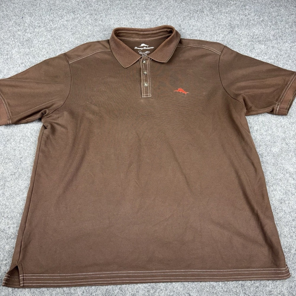 Tommy Bahama Polo Shirt Mens Xl Brown Supima Cotton Short Sleeve Stretch Casual